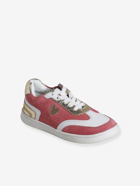 Leren sneakers voor meisjes, kleutercollectie veel roze - vertbaudet enfant 