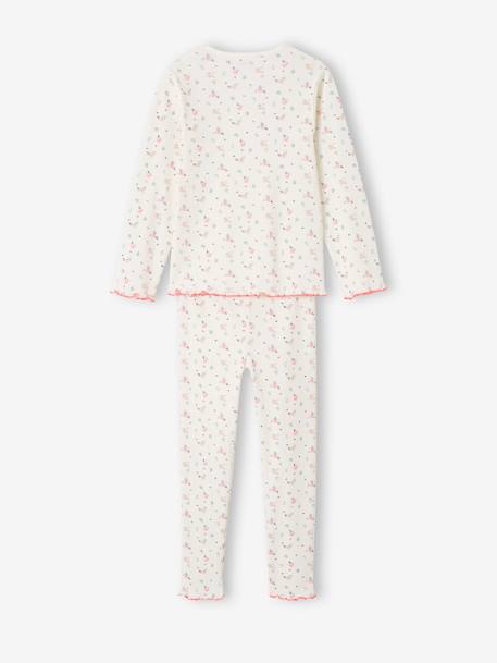 Lot de 2 pyjamas fille maille côtelée motifs fleurs bleu grisé - vertbaudet enfant 