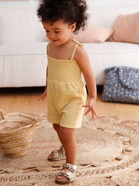 Combinaison smockée bébé à bretelles jaune pâle - vertbaudet enfant 