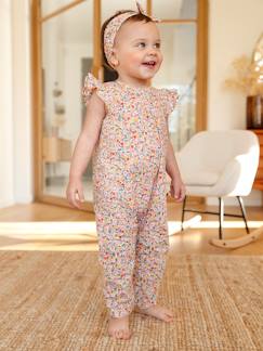 -Ensemble bébé fille combinaison + bandeau imprimés 