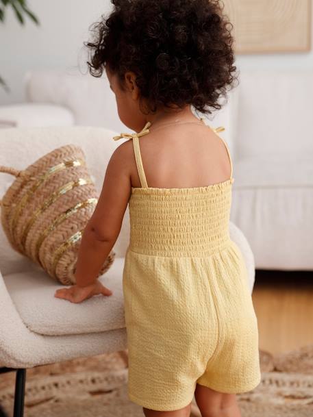 Combinaison smockée bébé à bretelles jaune pâle - vertbaudet enfant 