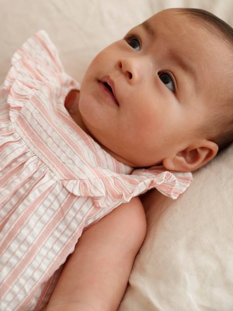 Gestreepte jurk in seersucker geboorte rozen - vertbaudet enfant 