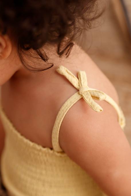 Combinaison smockée bébé à bretelles jaune pâle - vertbaudet enfant 