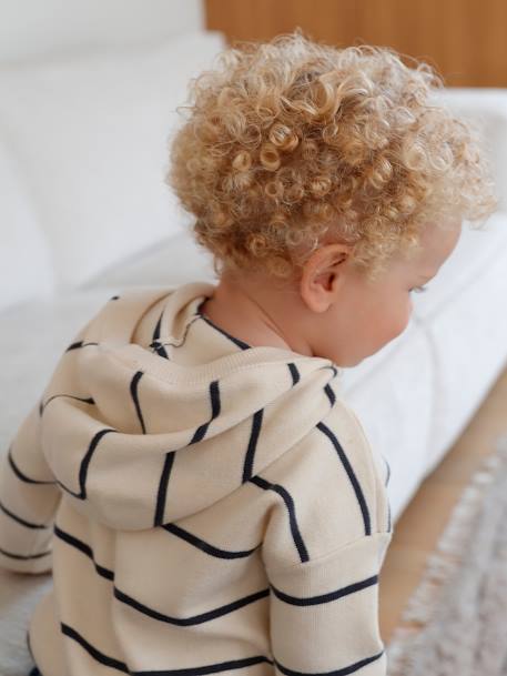 Pull à capuche bébé bleu jean+écru+tomette - vertbaudet enfant 