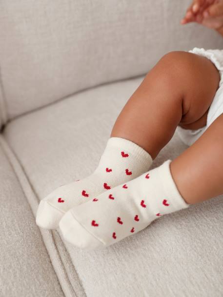 Set van 3 paar sokjes met hartjes voor babymeisje ecru - vertbaudet enfant 