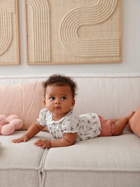 Blouse manches courtes naissance fleurie écru - vertbaudet enfant 
