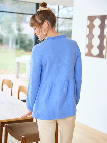 Blouse gaze de coton grossesse et allaitement bleu+écru - vertbaudet enfant 