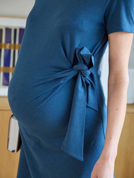 Korte zwangerschapsjurk met strik oceaanblauw - vertbaudet enfant 