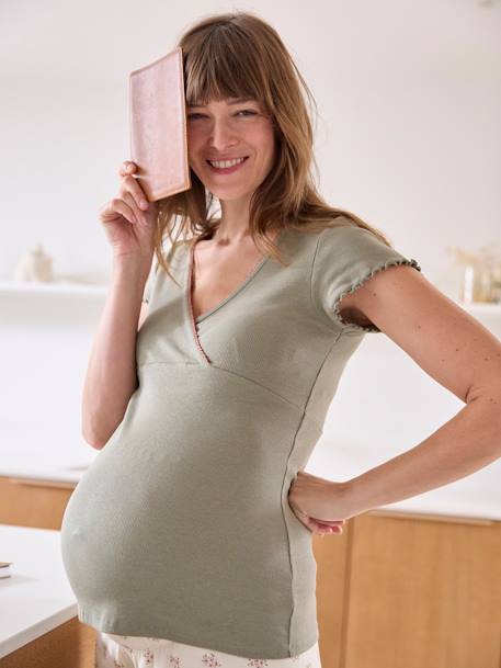 2-delige pyjamashort zwangerschap en borstvoeding ecru - vertbaudet enfant 