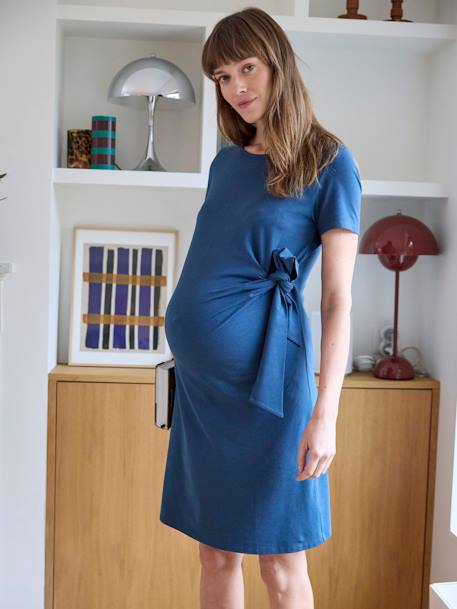 Korte zwangerschapsjurk met strik oceaanblauw - vertbaudet enfant 