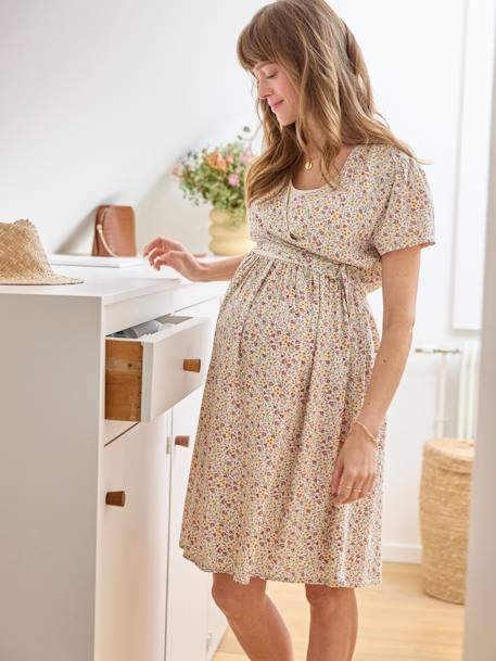 Soepele korte wikkeljurk voor zwangerschap en borstvoeding ecru - vertbaudet enfant 