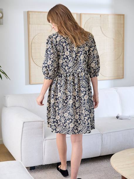 Robe courte coton fleuri grossesse et allaitement gris imprimé - vertbaudet enfant 