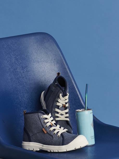 Baskets montantes toile enfant semelle crantée bleu jean - vertbaudet enfant 