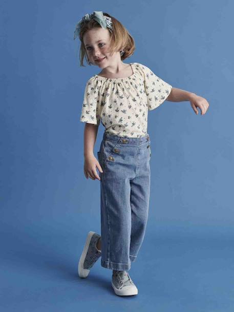 Shirtblouse met vlindermouwen voor meisjes ecru+meerkleurig - vertbaudet enfant 