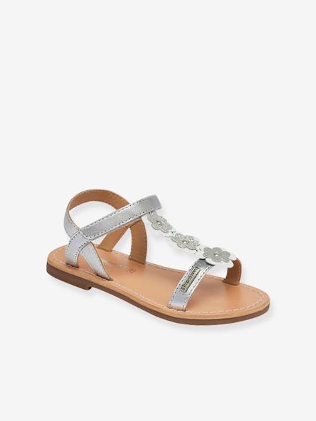 Sandales cuir enfant à scratchs Ibiscus PAR M. BELARBI argent+corail - vertbaudet enfant 