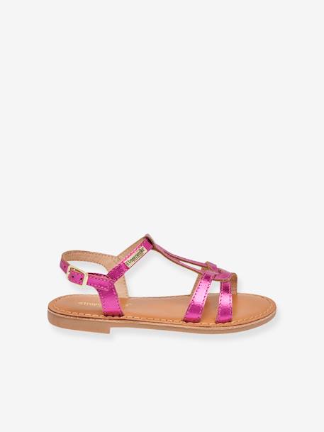 Leren kindersandalen Backle LES TROPEZIENNES® PAR M. BELARBI fuchsia+turquoiseblauw+wit - vertbaudet enfant 