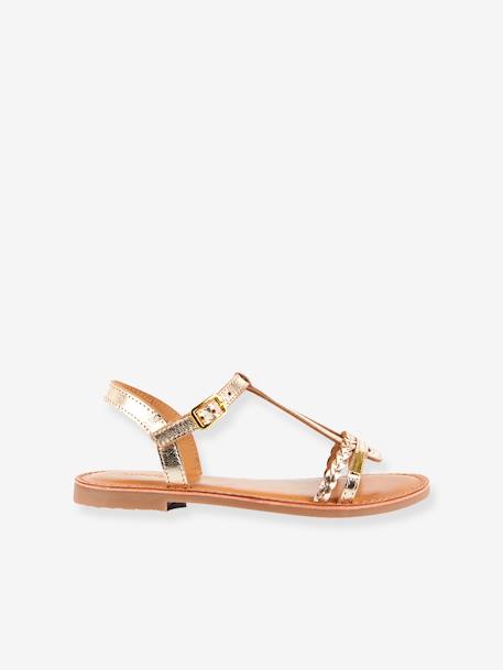 Leren sandalen Badou LES TROPEZIENNES® BY M. BELARBI goudbeige+marineblauw+zilver - vertbaudet enfant 