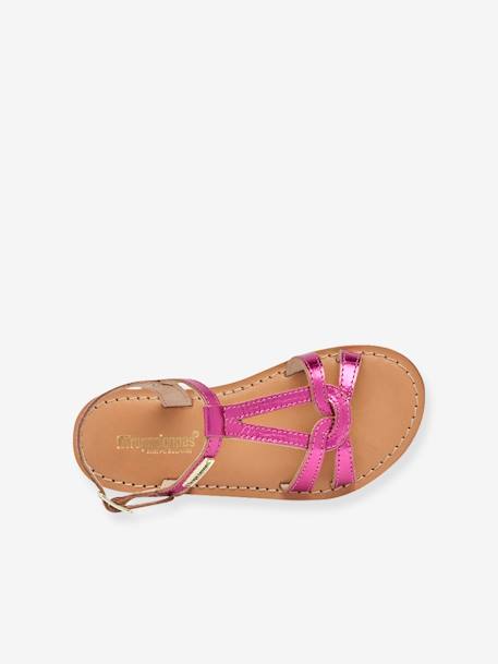 Leren kindersandalen Backle LES TROPEZIENNES® PAR M. BELARBI fuchsia+turquoiseblauw+wit - vertbaudet enfant 