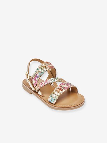 Sandales cuir enfant Bamako BY M. BELARBI argent+multicolore - vertbaudet enfant 