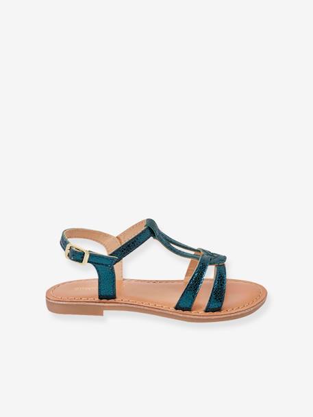 Leren kindersandalen Backle LES TROPEZIENNES® PAR M. BELARBI fuchsia+turquoiseblauw+wit - vertbaudet enfant 
