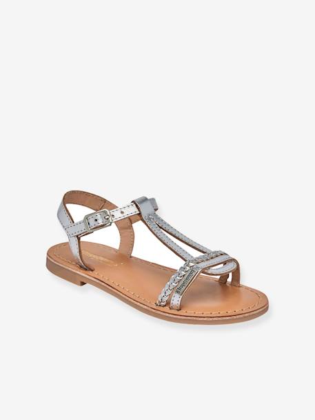 Leren sandalen Badou LES TROPEZIENNES® BY M. BELARBI goudbeige+marineblauw+zilver - vertbaudet enfant 