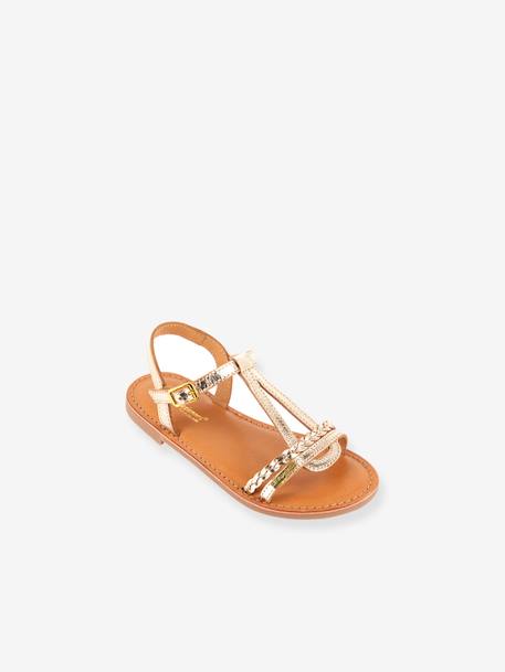 Leren sandalen Badou LES TROPEZIENNES® BY M. BELARBI goudbeige+marineblauw+zilver - vertbaudet enfant 
