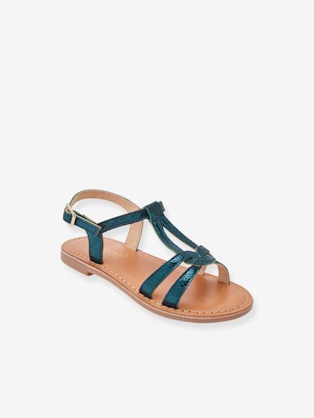 Leren kindersandalen Backle LES TROPEZIENNES® PAR M. BELARBI fuchsia+turquoiseblauw+wit - vertbaudet enfant 