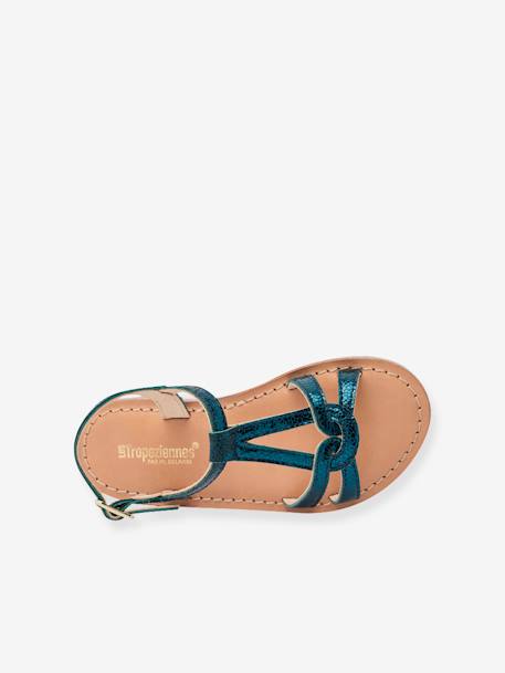 Leren kindersandalen Backle LES TROPEZIENNES® PAR M. BELARBI fuchsia+turquoiseblauw+wit - vertbaudet enfant 