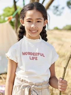 Meisje-T-shirt, souspull-Fantasieshirt met luipaard voor meisjes, korte mouwen en ruches