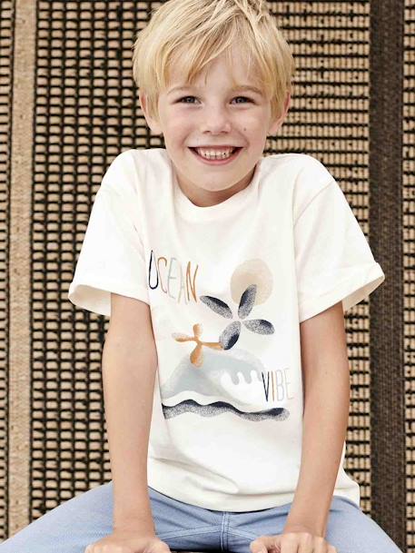 T-shirt met dik golvenmotief voor jongens ecru - vertbaudet enfant 