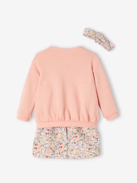 3-delig set jurk +vestje + haarband grijsblauw+groen+koraal+oudroze - vertbaudet enfant 