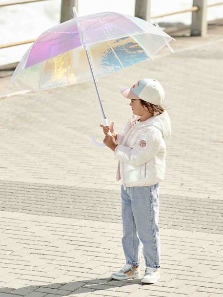 Doudoune légère effet brillant fille écru+métallisée arc-en-ciel - vertbaudet enfant 