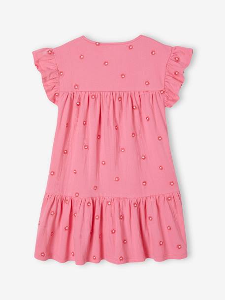 Robe brodée fleurs fille en maille froissée rose bonbon - vertbaudet enfant 