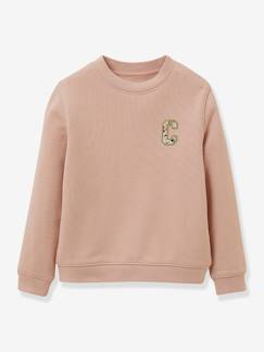 Meisje-Meisjessweater met borduursel Libertystof - biokatoen - CYRILLUS