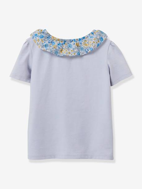 Tee-shirt fille col tissu Liberty- coton biologique CYRILLUS bleu grisé - vertbaudet enfant 