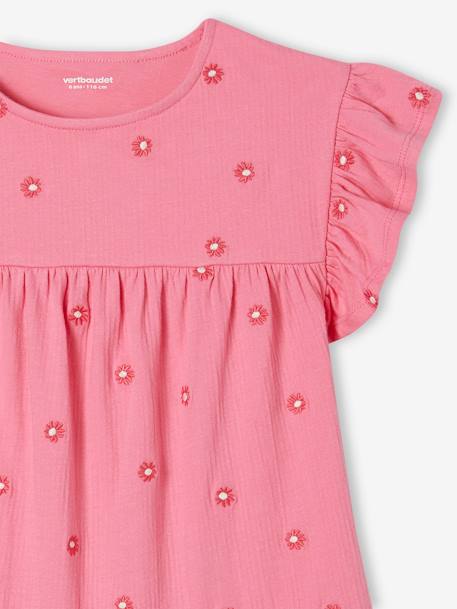 Robe brodée fleurs fille en maille froissée rose bonbon - vertbaudet enfant 