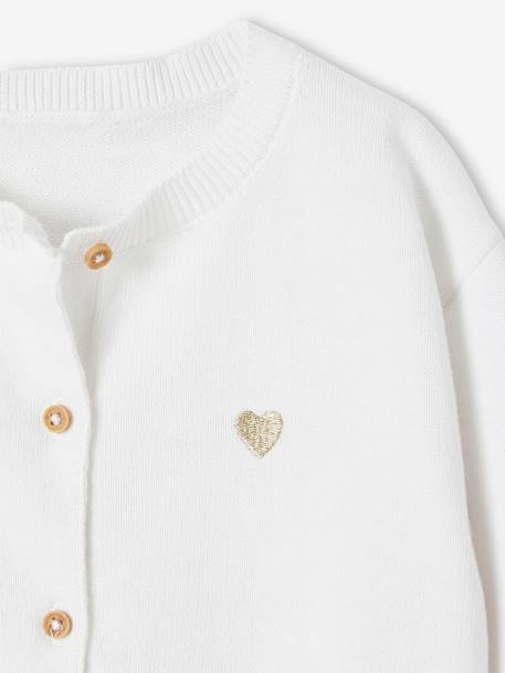 Basic gebreid babyvest met geborduurd hartje koraal+wit - vertbaudet enfant 