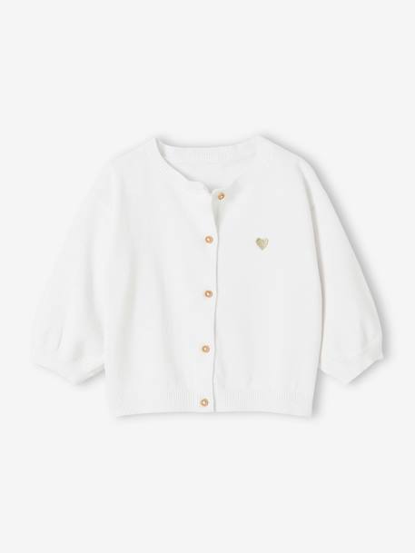 Basic gebreid babyvest met geborduurd hartje koraal+wit - vertbaudet enfant 