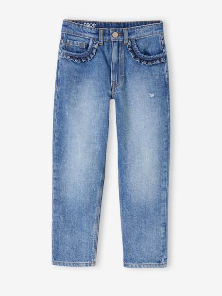 Jean fille droit MorphologiK tour de hanches Medium bleu foncé+stone - vertbaudet enfant 