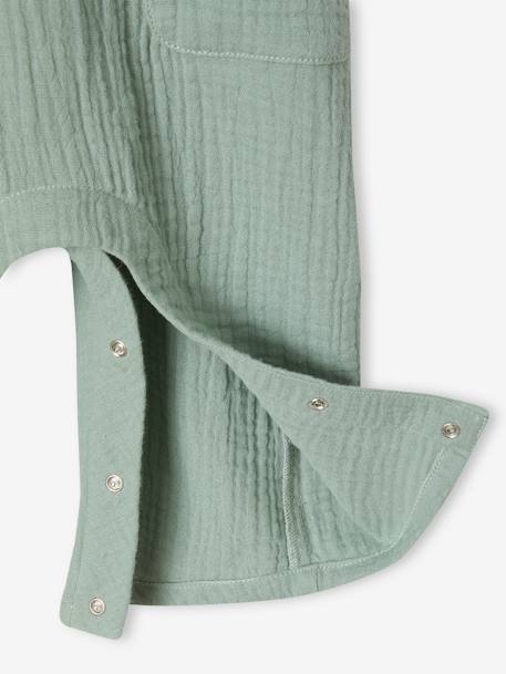 Combinaison bébé fille en gaze de coton manches courtes à volants caramel+vert sauge - vertbaudet enfant 