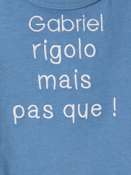 T-shirt message brodé personnalisable bébé en coton biologique bleu+écru - vertbaudet enfant 