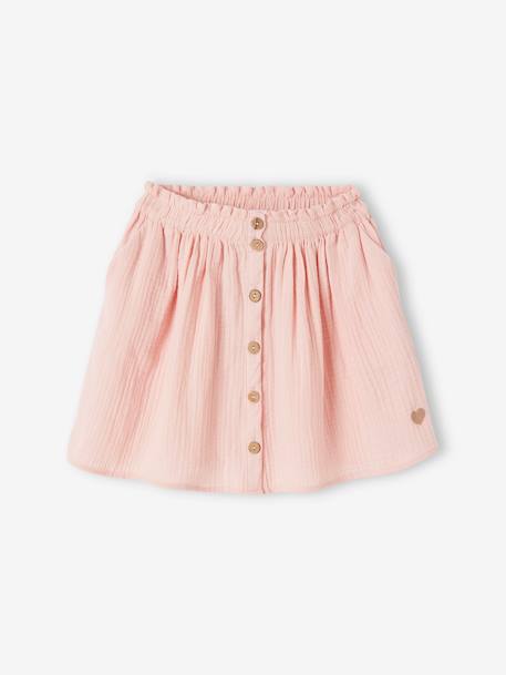 Jupe fille en gaze de coton beige+bleu grisé+rose+vert sauge+vieux rose+violet - vertbaudet enfant 