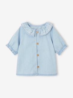 Baby-Overhemd, blouse-Babyblouse in light denim met geborduurd kraagje