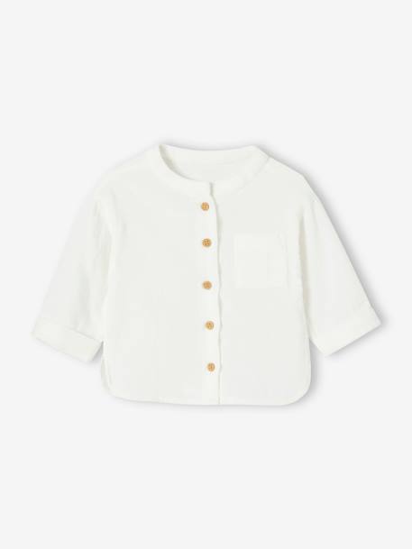 Chemise bébé col mao en gaze de coton personnalisable écru+vert foncé - vertbaudet enfant 