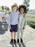 Net jongenshemd, Mao-kraag en korte broek beige+blauw, gestreept - vertbaudet enfant 
