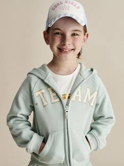 Meisje-Trui, vest, sweater-Sweater-Sportsweater met rits en capuchon met "Team" motief meisjes