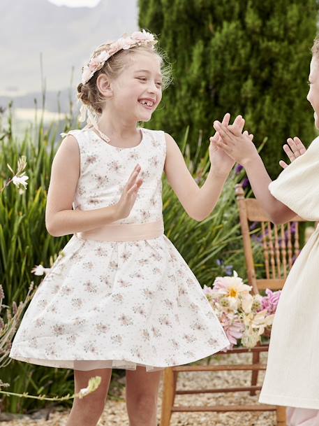 Robe de cérémonie motifs fleurs fille blanc imprimé+bleu+rose imprimé - vertbaudet enfant 