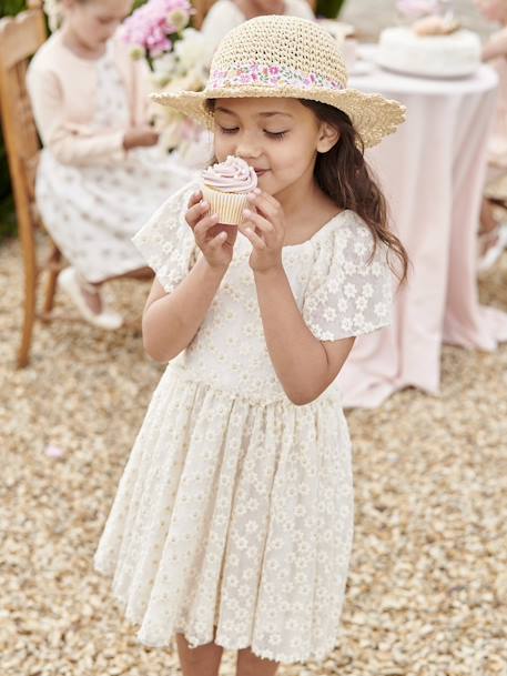 Robe cérémonie fille tulle brodé fleurs vanille - vertbaudet enfant 