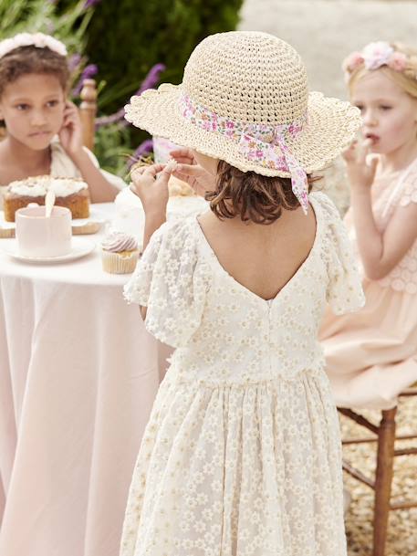 Robe cérémonie fille tulle brodé fleurs vanille - vertbaudet enfant 