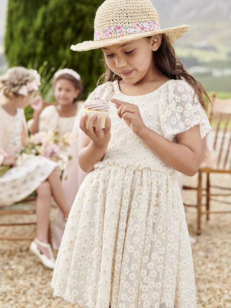Robe cérémonie fille tulle brodé fleurs vanille - vertbaudet enfant 